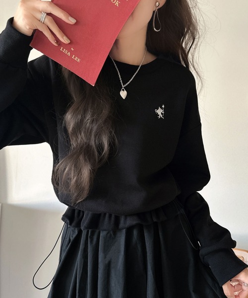 classicalelf(クラシカルエルフ)の「一枚でコーディネートが完成する優秀アイテム◎胸刺繍ドロスト裏起毛ドッキングワンピース(ワンピース・レディース・ブラウン/オートミール/ブラック・MEDIUM/LARGE/X-LARGE/SMALL)」の4枚目の写真