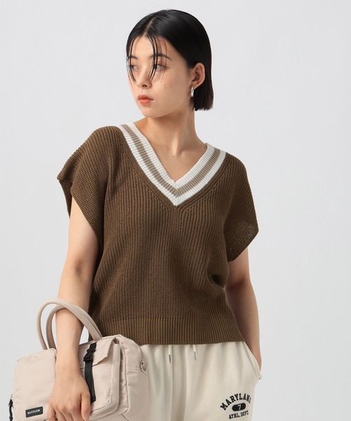 BAYFLOW（ベイフロー）の「[マシンウォッシャブル]チルデンニットベスト（ニット/セーター・レディース・ブラウン/オフホワイト・FREE）」の2枚目の写真