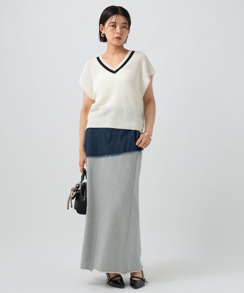 BAYFLOW（ベイフロー）の「[マシンウォッシャブル]チルデンニットベスト（ニット/セーター・レディース・ブラウン/オフホワイト・FREE）」の3枚目の写真