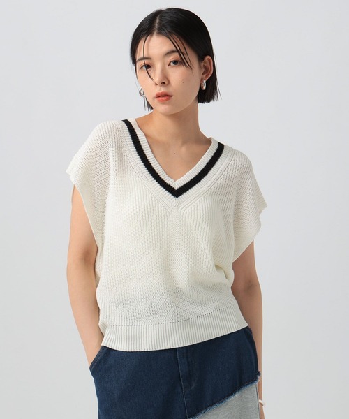 BAYFLOW（ベイフロー）の「[マシンウォッシャブル]チルデンニットベスト（ニット/セーター・レディース・ブラウン/オフホワイト・FREE）」の5枚目の写真