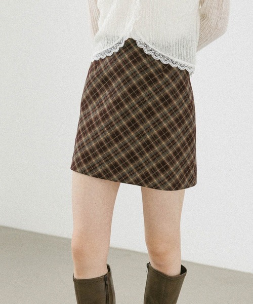 Heather（ヘザー）の「アソートチェックタイトミニスカート　590753（スカート・レディース・ネイビー系/グレー系/ブラウン系/レッド系・M/S）」の4枚目の写真