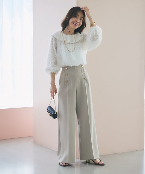 La boutique BonBon(ラブティックボンボン)の「【今すぐお届!miki監修・4サイズ展開あり】ダブルクロスマリンパンツ(スラックス・レディース・オフホワイト/ネイビー/グレイッシュベージュ・PS/34/38/36)」の4枚目の写真