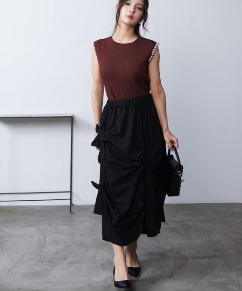 PICCIN PERLA（ピッチンペルラ）の「袖口パールノースリーブニット（ニット/セーター・レディース・ブラウン/ブラック・M）」の14枚目の写真