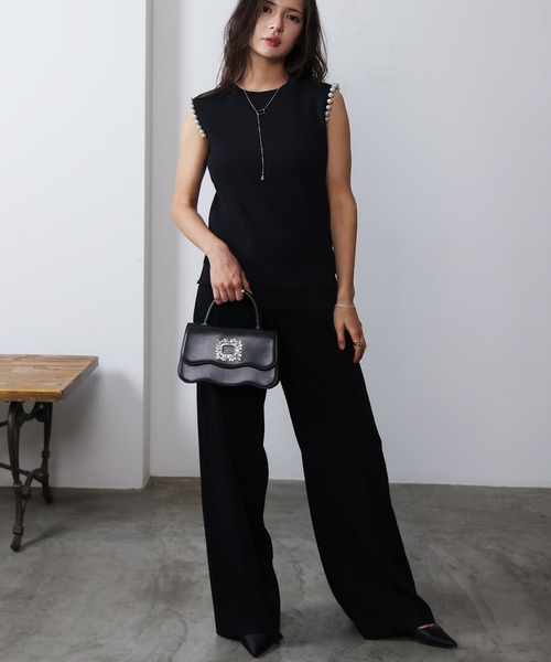 PICCIN PERLA（ピッチンペルラ）の「袖口パールノースリーブニット（ニット/セーター・レディース・ブラウン/ブラック・M）」の7枚目の写真