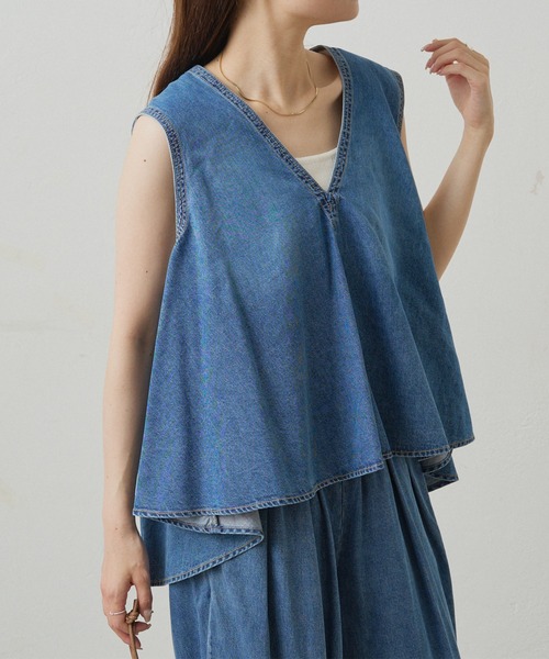 PUAL CE CIN(ピュアルセシン)の「【SET ITEM】デニムフレアブラウス+デニムイージーパンツセット(つなぎ/オールインワン・レディース・グレー/インディゴブルー/ブルー・FREE)」の9枚目の写真