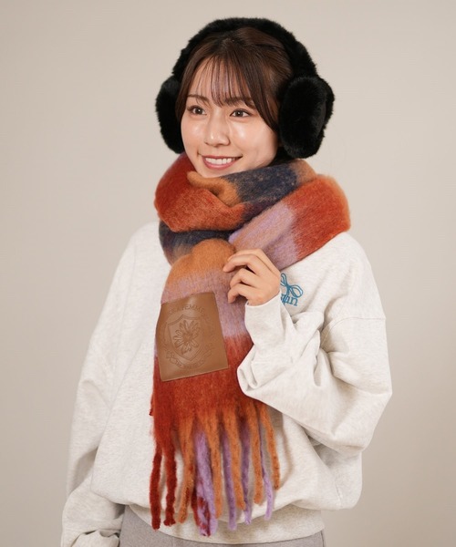 セール】RIKKA FEMME/リッカファム マフラー チェック フリンジ 防寒