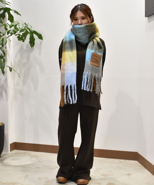 RIKKA FEMME/リッカファム マフラー チェック フリンジ 防寒