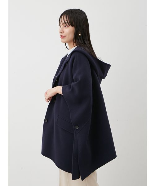 極美品✨定価22万　ウィンターフードポンチョ　リバーコート　ネイビー　36 S フードポンチョコート（チェスターコート）｜Mila Owen（ミラ