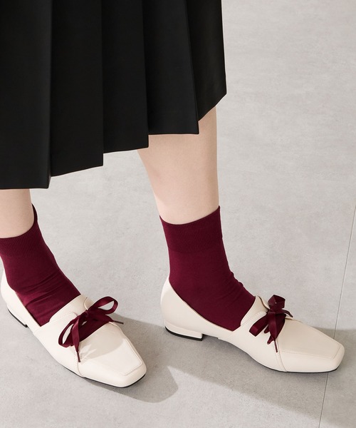 ぽんmam セール】2025秋冬新作サテンリボン甲深シューズ/56307（パンプス