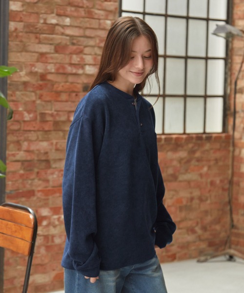 TMT ダークブルー コーデュロイ長袖 セール】コンフォートコーデュロイ オーバーサイズ ラグラン ヘンリー