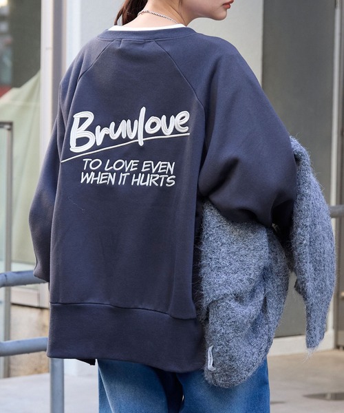 カレッジロゴ刺繍サイドスリット裏起毛オーバーサイズスウェット