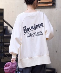 カレッジロゴ刺繍サイドスリット裏起毛オーバーサイズスウェットアイボリー