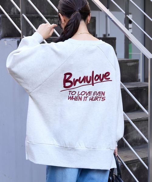 カレッジロゴ刺繍サイドスリット裏起毛オーバーサイズスウェット MONO