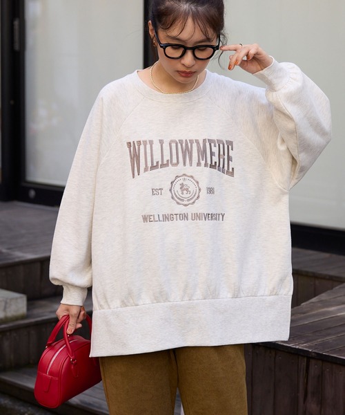 カレッジロゴ刺繍サイドスリット裏起毛オーバーサイズスウェット MONO