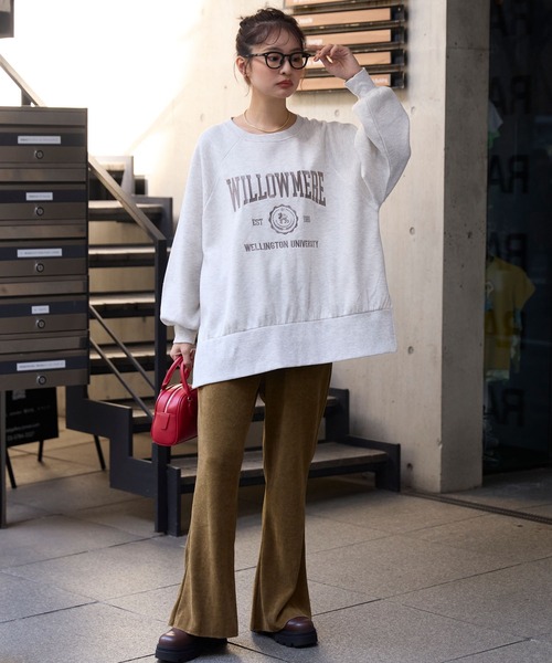 カレッジロゴ刺繍サイドスリット裏起毛オーバーサイズスウェット MONO