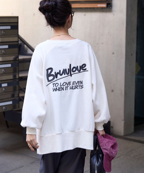 カレッジロゴ刺繍サイドスリット裏起毛オーバーサイズスウェット MONO