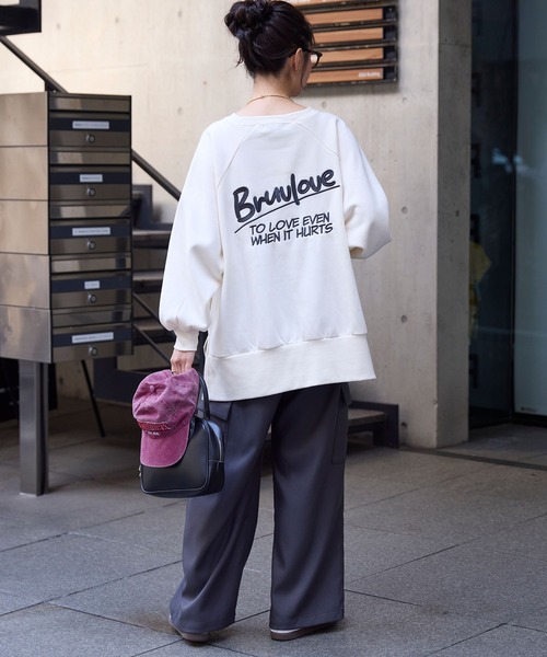 カレッジロゴ刺繍サイドスリット裏起毛オーバーサイズスウェット MONO