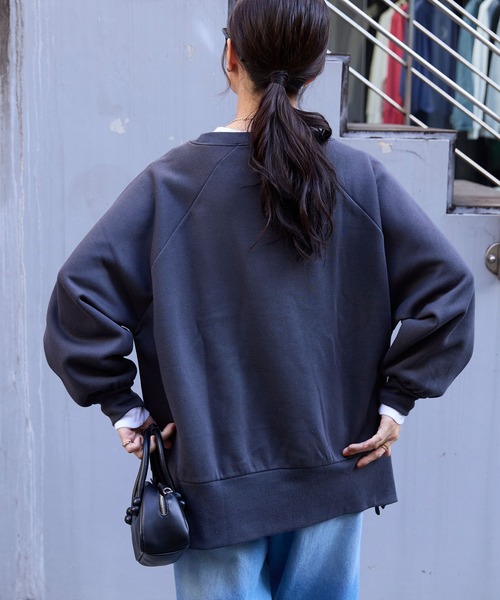 セール】カレッジロゴ刺繍サイドスリット裏起毛オーバーサイズ