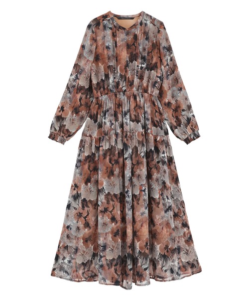 セール】ぼかしフラワー柄長袖ワンピース（ワンピース）｜YECCA VECCA