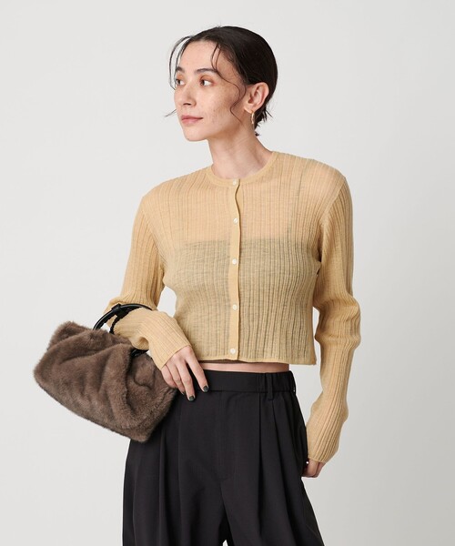 BEAUTY&YOUTH UNITED ARROWS（ビューティーアンドユースユナイテッドアローズ）の「アルパカブレンド ランダムリブカーディガン（カーディガン/ボレロ・レディース・ダークグレー/オリーブ/クリーム・FREE）」の2枚目の写真