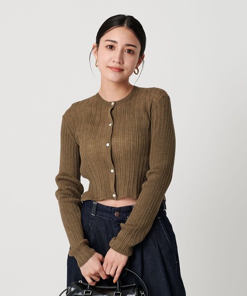 【新品タグ付】6 ROKU アルパカブレンド ランダムリブ ニット カーディガン セール】アルパカブレンド ランダムリブカーディガン（カーディガン