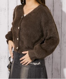 《フェザータッチ×デザインボタンMIX》レディース カーディガン 羽織り コンパクト丈 秋冬