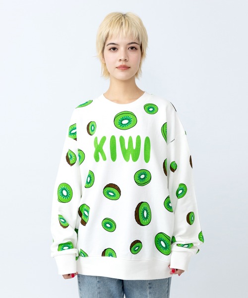 プニュズ　フグスウェット 新サイズ】フード総柄スウェット（RENNYU・KIWI・TOMATO・FUGU