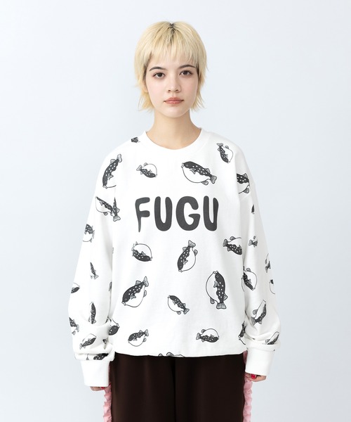 PUNYUS(プニュズ)の「【新サイズ】フード総柄スウェット(RENNYU・KIWI・TOMATO・FUGU)(スウェット・レディース・ブルー/レッド/グリーン/ブラック・3/4/5/1/2)」の2枚目の写真