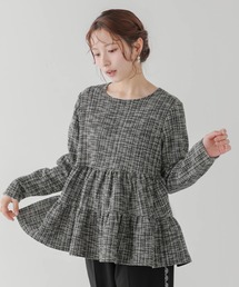 襟付きツイードペプラムトップス（その他トップス）｜Fit more