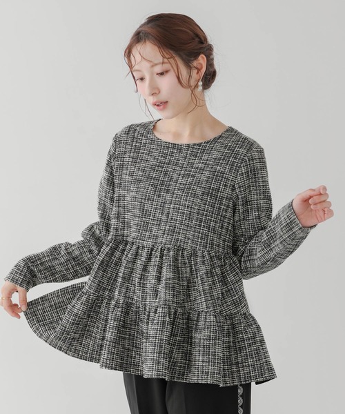 ラメツイードティアードトップス　フィットモア セール】ラメツイードティアードトップス（その他トップス）｜Fit more