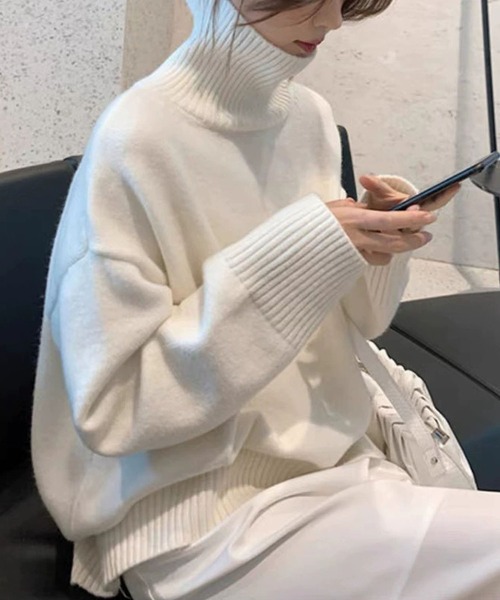 BLANC FICELLE(ブランフィセル)の「ニット タートル(ニット/セーター・レディース・ブラウン/ベージュ/ブラック/Off White/ワイン/グレー・FREE)」の7枚目の写真