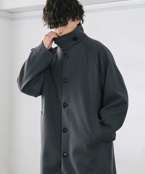 オーバーサイズ T/M ラグランロングステンカラーコート/2WAYチン