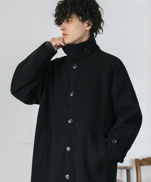 Rocky Monroe(ロッキーモンロー)の「オーバーサイズ T/M ラグランロングステンカラーコート/2WAYチンストラップ付きスタンドネックロングコート(ステンカラーコート・メンズ・ブラック/チェック/チャコール/ブラウン/グレイッシュベージュ・L/M)」の10枚目の写真