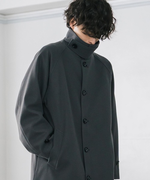 Rocky Monroe(ロッキーモンロー)の「オーバーサイズ T/M ラグランロングステンカラーコート/2WAYチンストラップ付きスタンドネックロングコート(ステンカラーコート・メンズ・ブラック/チェック/チャコール/ブラウン/グレイッシュベージュ・L/M)」の14枚目の写真