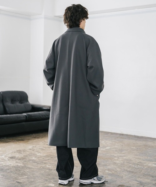 Rocky Monroe(ロッキーモンロー)の「オーバーサイズ T/M ラグランロングステンカラーコート/2WAYチンストラップ付きスタンドネックロングコート(ステンカラーコート・メンズ・ブラック/チェック/チャコール/ブラウン/グレイッシュベージュ・L/M)」の18枚目の写真