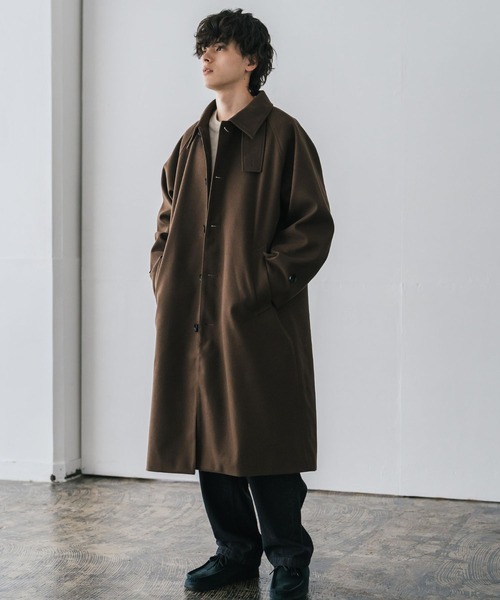 Rocky Monroe(ロッキーモンロー)の「オーバーサイズ T/M ラグランロングステンカラーコート/2WAYチンストラップ付きスタンドネックロングコート(ステンカラーコート・メンズ・ブラック/チェック/チャコール/ブラウン/グレイッシュベージュ・L/M)」の20枚目の写真