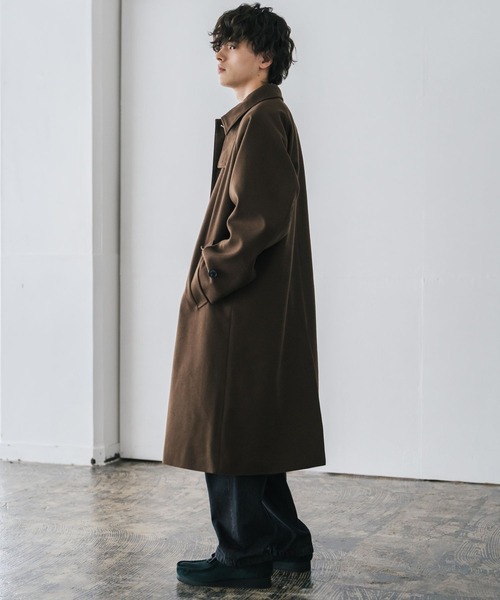 Rocky Monroe(ロッキーモンロー)の「オーバーサイズ T/M ラグランロングステンカラーコート/2WAYチンストラップ付きスタンドネックロングコート(ステンカラーコート・メンズ・ブラック/チェック/チャコール/ブラウン/グレイッシュベージュ・L/M)」の21枚目の写真