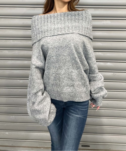 EGOIST（エゴイスト）の「ボリュームオフショルニットトップスⅡ（ニット/セーター・レディース・ベージュ/グレー/ブラック・FREE）」の8枚目の写真