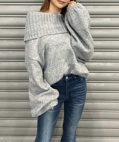 EGOIST（エゴイスト）の「ボリュームオフショルニットトップスⅡ（ニット/セーター・レディース・ベージュ/グレー/ブラック・FREE）」の10枚目の写真