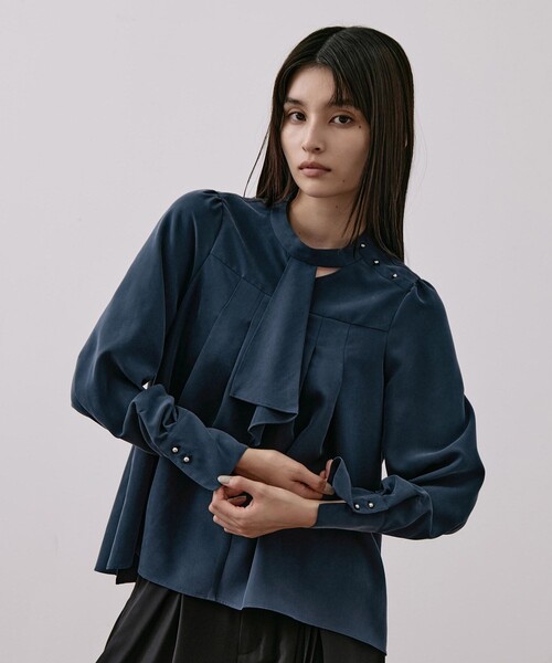 フロントタイタックブラウス｜ウォッシャブル/オフィスカジュアル