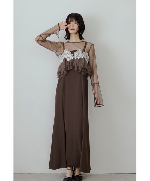 niana(ニアナ)の「ペタルエンブロイダリードレス 3点セット チュール ブラウス ビスチェ キャミワンピース 結婚式 二次会 成人式 同窓会 パーティードレス オケージョンドレス お呼ばれ(ドレス・レディース・チョコ/ブラック/ブルー・S/M/L)」の2枚目の写真