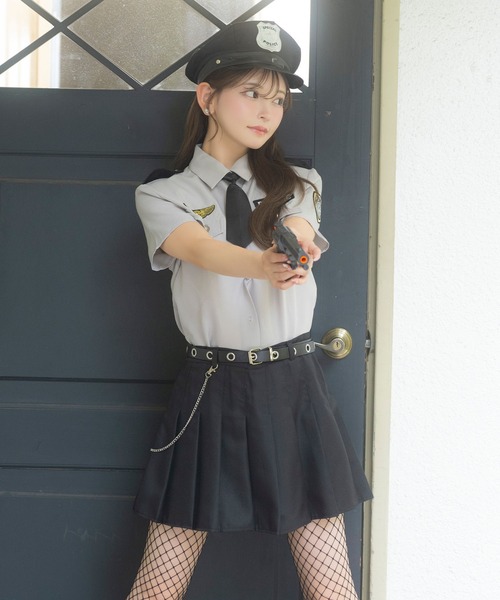 コスプレ 警官 かわいい ポリス 半袖 ワッペン シャツ プリーツ フレア