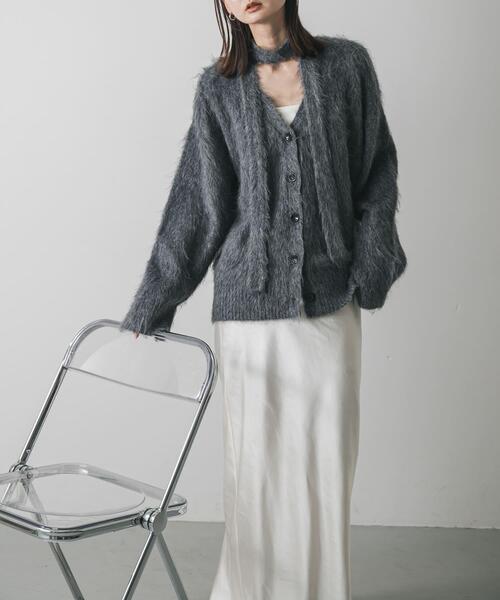 Glenhusky レザー切り替えカーディガン Glenhusky レザー切り替えカーディガン