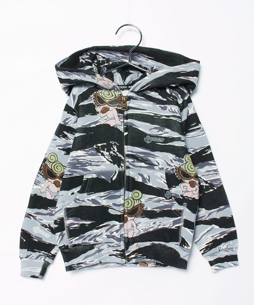 HYSTERIC MINI(ヒステリックミニ)の「TIGER STRIPE総柄パーカー(パーカー・キッズ・グレー/カーキ・120cm/110cm/100cm)」の2枚目の写真