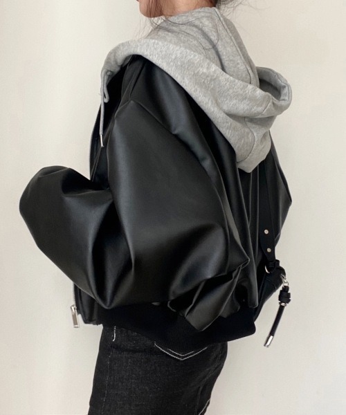 NO WAY（ノーウェイ）の「/Bz/フード付き合成皮革コンパクトブルゾン(MA/EKW126)（ブルゾン・レディース・ブラック・FREE）」の7枚目の写真