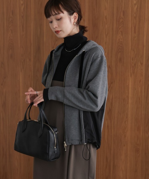 Bou Jeloud（ブージュルード）の「パウンドストレッチサイド異素材パーカー（パーカー・レディース・ブラック/グレイッシュベージュ/杢グレー・FREE）」の5枚目の写真