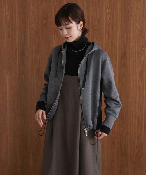 Bou Jeloud（ブージュルード）の「パウンドストレッチサイド異素材パーカー（パーカー・レディース・ブラック/グレイッシュベージュ/杢グレー・FREE）」の9枚目の写真