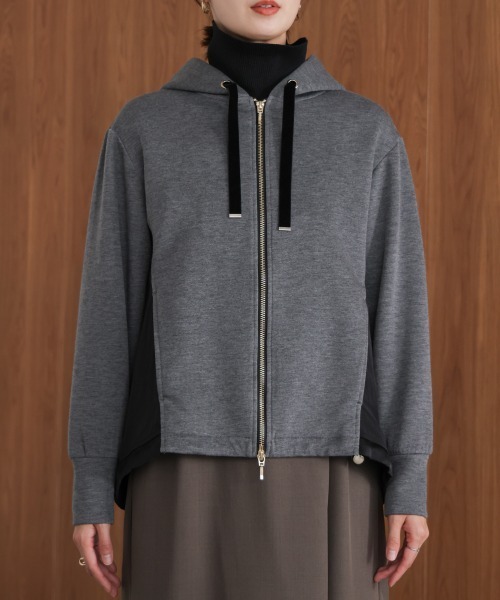 Bou Jeloud（ブージュルード）の「パウンドストレッチサイド異素材パーカー（パーカー・レディース・ブラック/グレイッシュベージュ/杢グレー・FREE）」の11枚目の写真