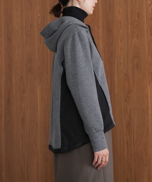 Bou Jeloud（ブージュルード）の「パウンドストレッチサイド異素材パーカー（パーカー・レディース・ブラック/グレイッシュベージュ/杢グレー・FREE）」の14枚目の写真