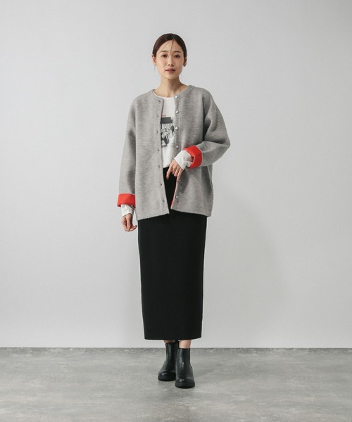 GLOBAL WORK（グローバルワーク）の「バイカラーニットブルソン/616811（カーディガン/ボレロ・レディース・グレー/グレイッシュベージュ/ダークブラウン・MEDIUM/LARGE）」の14枚目の写真